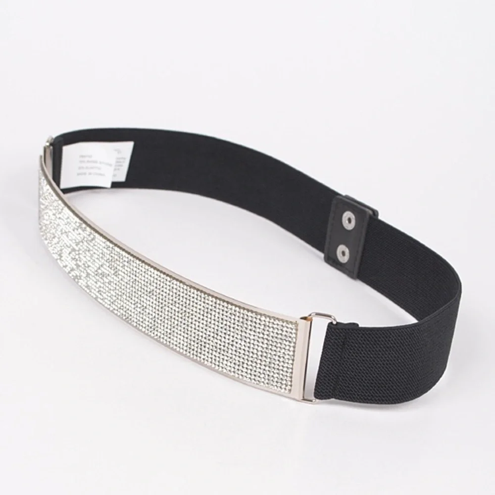 Rhinestone Metallic Plaque Elastic Statement Belt